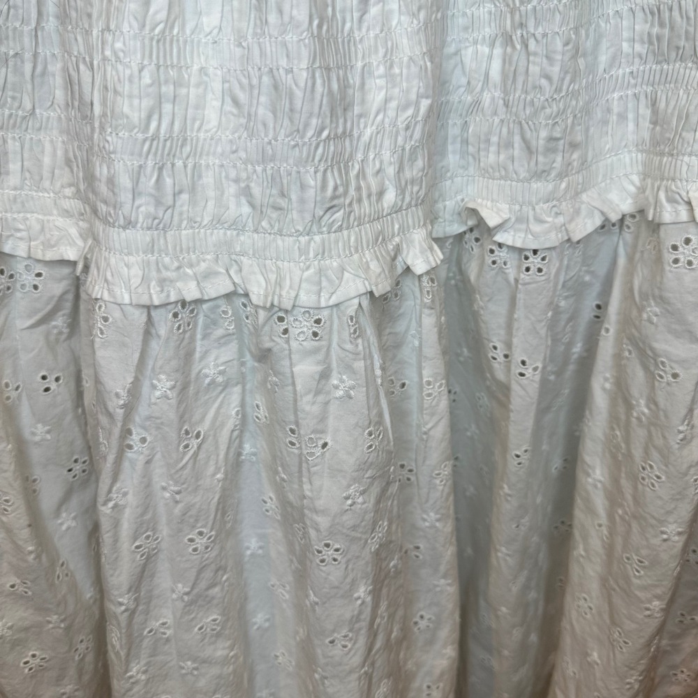 NWT GAP x DOEN Eyelet Midi Dress Women Large White Smocked Tiered Cottagecore - Picture 11 of 16